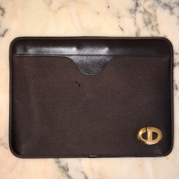 Vintage Christian Dior CD Brown Nylon Clutch - Picture 1 of 6